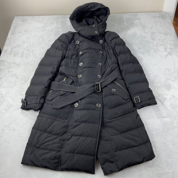 Burberry Long Puffer Down Black Jacket Women’s Size S - Picture 1 of 16